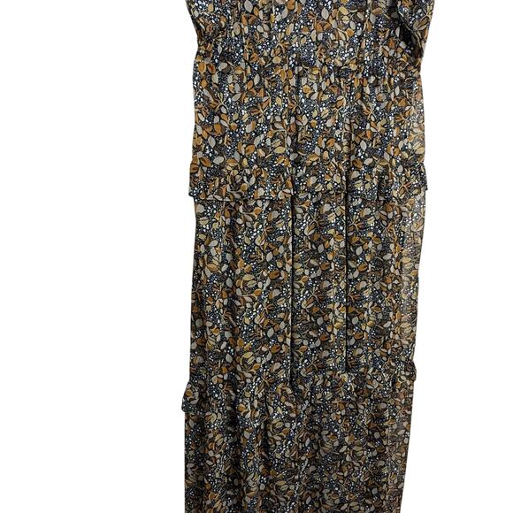 NEW BA&SH Samanta Maxi Dress Womens Large Black Floral Ruffled Georgette Carbone - Picture 5 of 7